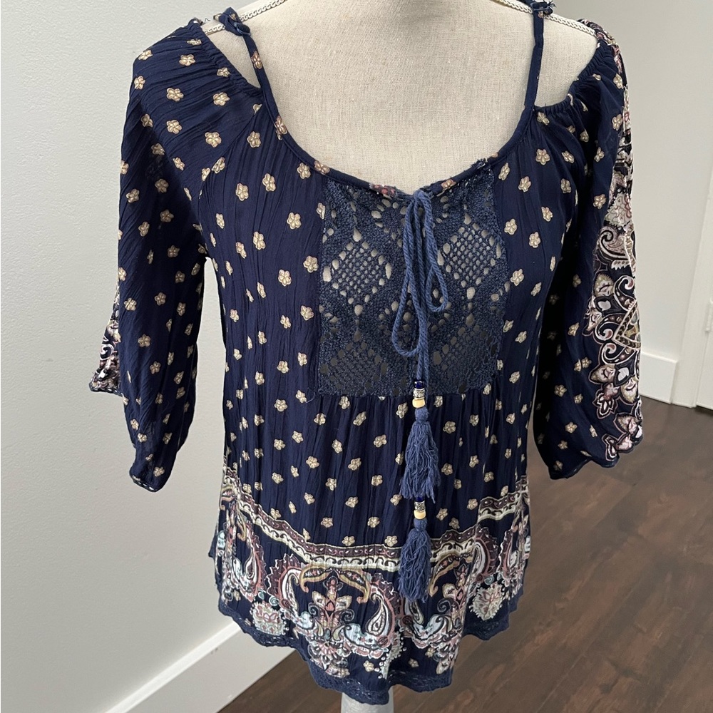 Dark Blue Off Shoulder Shirt
